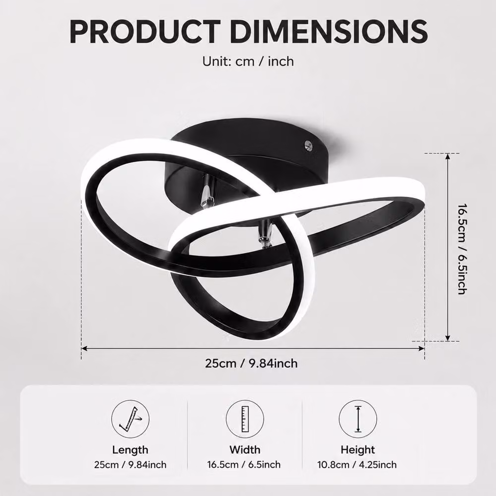 INMTFEI Modern Twisted Ring LED Ceiling Light, Black Flush Mount Metal Fixture – 6