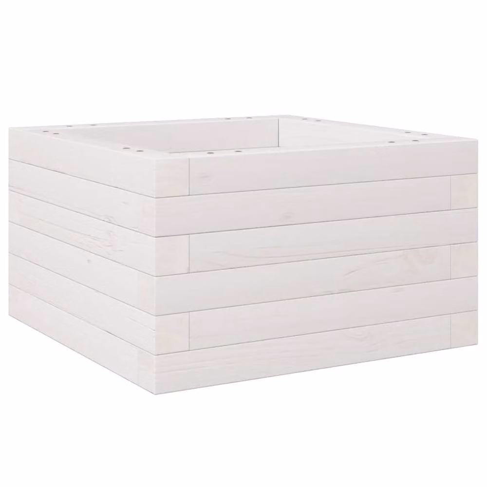 Berkfield Home Decorative White Garden Planter in Solid Wood, W/D/H: 40 x 40 x 23 cm – 2