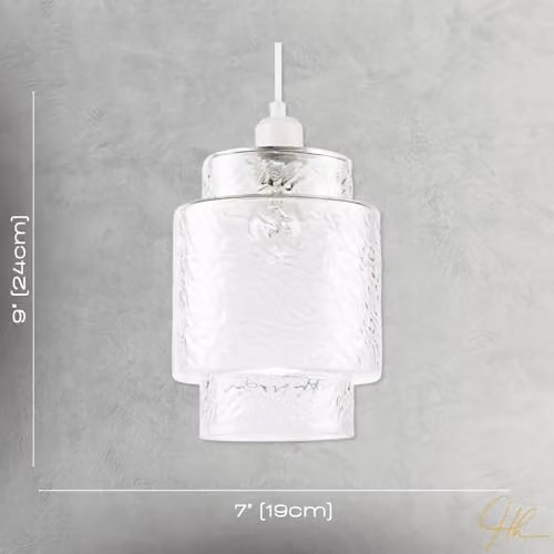 Happy Homewares Transparent Glass Cylinder Pendant Light Shade with Modern Tiered Design W/D/H: 19 x 19 x 24 cm – 3
