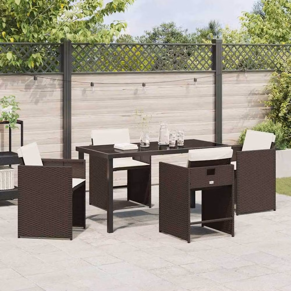 Berkfield Home 5 Piece Brown Poly Rattan Garden Dining Set with Steel and Glass Details – 3
