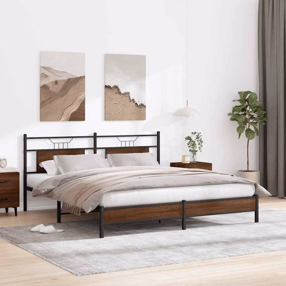 Berkfield Home Bed Frame in Brown Oak, Engineered Wood, W: 183 cm, D: 203 cm – 3