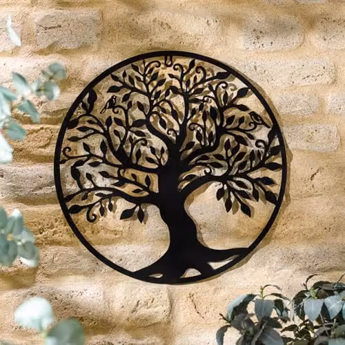mysmartbuy Tree of Life Floral Metal Wall Plaque Ornament in Black and Turquoise, Diameter: 50 cm – 1