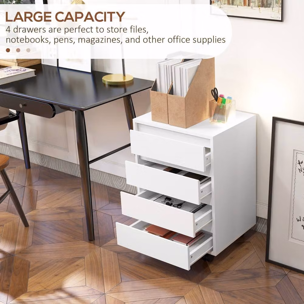 STILVORA Four-Drawer Office Filing Cabinet with Castors in White – 3