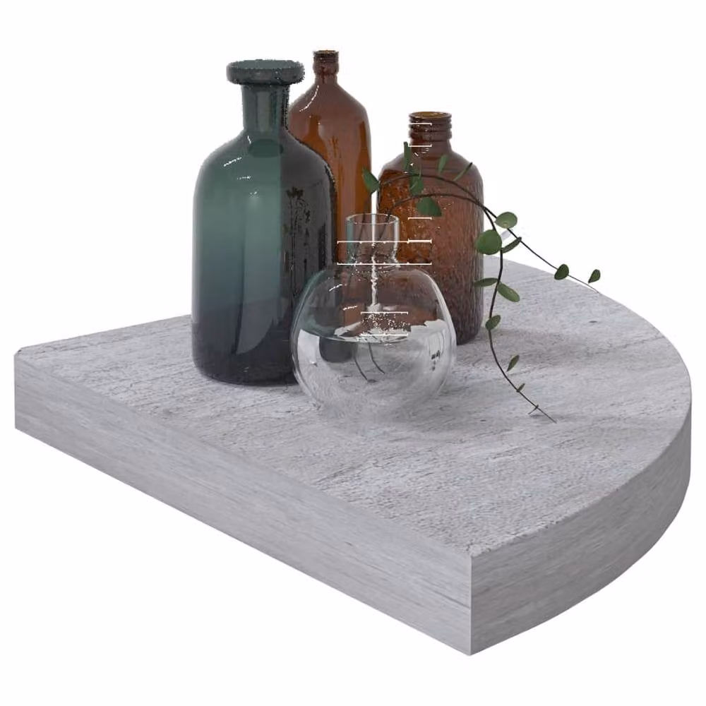Berkfield Home Wall Mounted Corner Shelves, 4 Piece Set in Concrete Grey MDF, W: 35 cm, D: 35 cm, H: 3.8 cm – 3