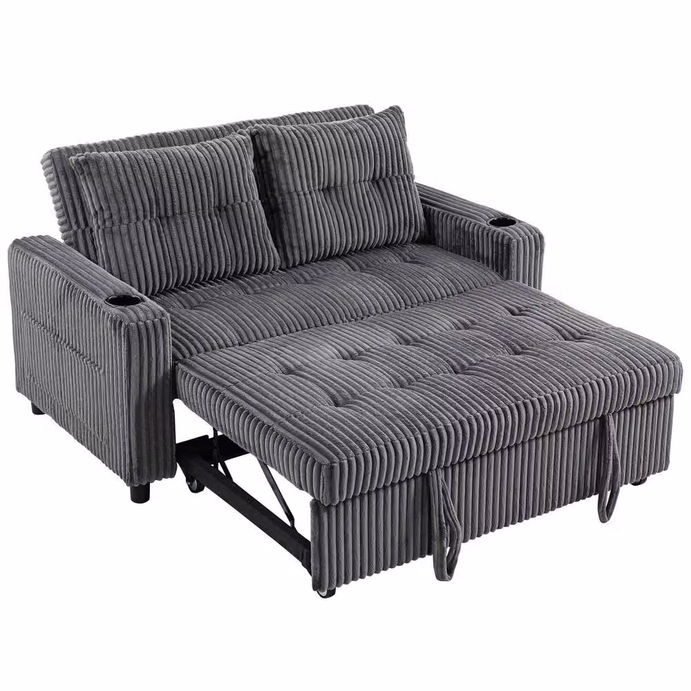 STILVORA 2 Seater Click-Clack Sofa Bed with Cup Holders in Grey – 3