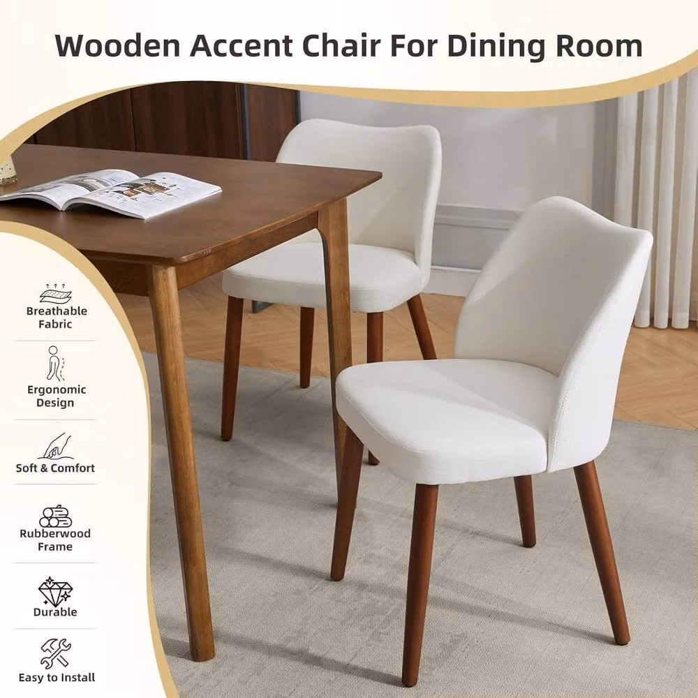 London Boutique Set of 4 Modern Upholstered Dining Chairs in Off-White – 3
