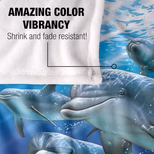 JQ Licensing Royce Mcclure Dolphin Travelers Super Soft Fleece Throw Blanket, Blue Multicolour, W: 91 cm, D: 147 cm – 4