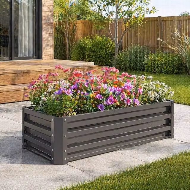 STILVORA Set of 2 Steel Garden Planter Boxes, Grey, W: 110 cm x D: 45 cm x H: 30 cm