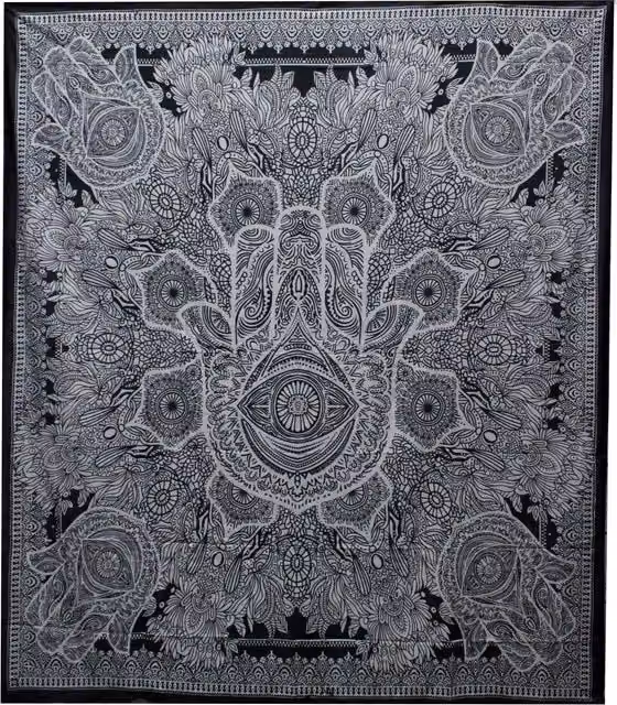 KDMD Hamsa Double Cotton Bedspread and Wall Hanging Set in Black and White with Geometric and Ethnic Designs – 2