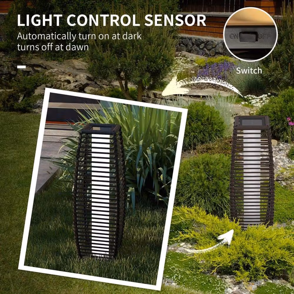 Kelvenix Brown Rattan Solar LED Floor Lamp with Warm White Light and Dusk Sensor – 3