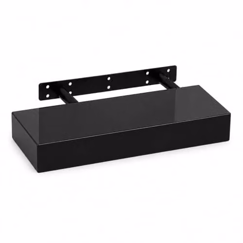 iTrend High Gloss Black Floating Wall Shelf, Modern MDF Wall Mounted Storage Shelf for Living Room, Kitchen and Bathroom, W: 30 cm, D: 23.5 cm, H: 3 cm