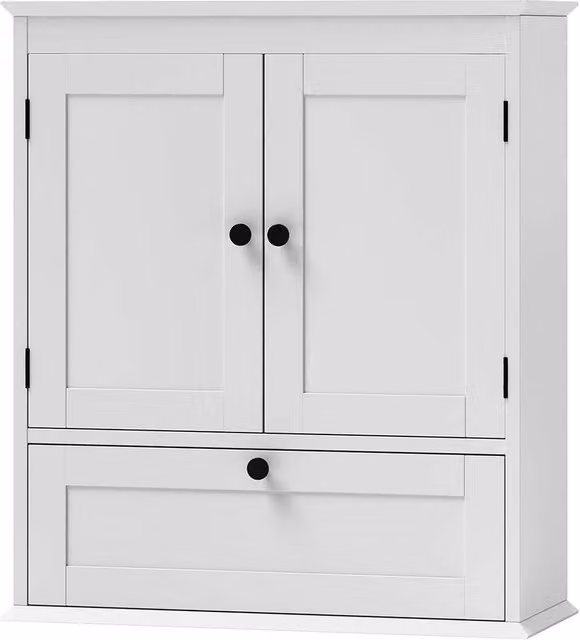 VOGREX White Lacquered Wall Mounted Bathroom Cabinet with Internal Shelves and Hinged Doors W/D/H: 62 x 22 x 22 cm