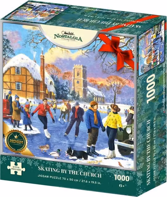 Nostalgia Christmas Collection Skating By The Church 1000 Piece Jigsaw Puzzle, Multicolour