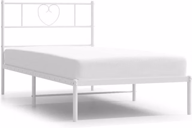 Berkfield Home Metal Bed Frame with Headboard in White, W: 107 cm, L: 203 cm – 1