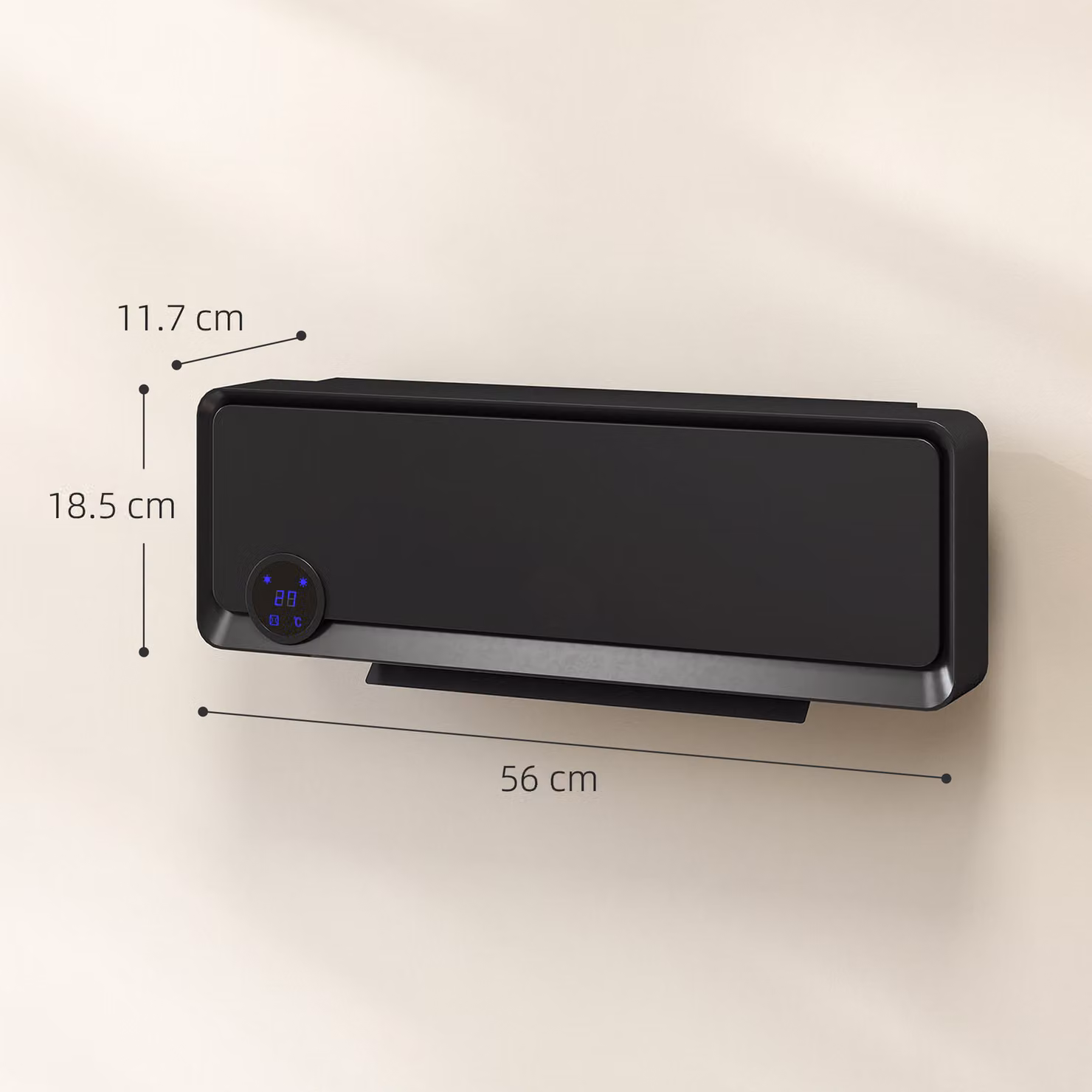 HOMCOM Black Wall Mounted Ceramic Fan Heater with Remote Control, Timer and Thermostat, 2000W – 3
