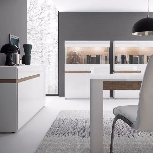 Jonas & James Leece Modern White Oak Glossy Sideboard with Two Drawers and Three Doors