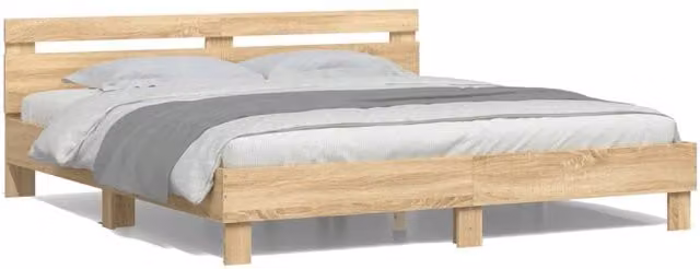 Berkfield Home Modern Bed Frame with LED Under-Bed Lighting and USB Charging Port in Sonoma Oak Brown, W/D/H: 160 x 200 cm
