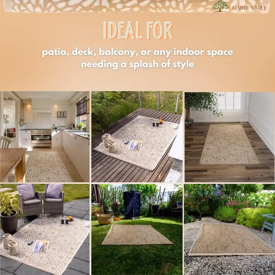 Marco Paul Bloom Mocha Floral Outdoor Garden Rug in Beige, W: 150 cm, L: 210 cm – 4