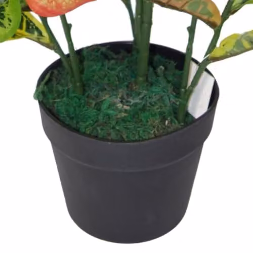 Artificial Leaf Codiaeum Multicoloured Potted House Plant in Orange, Black and Multicolour – 2