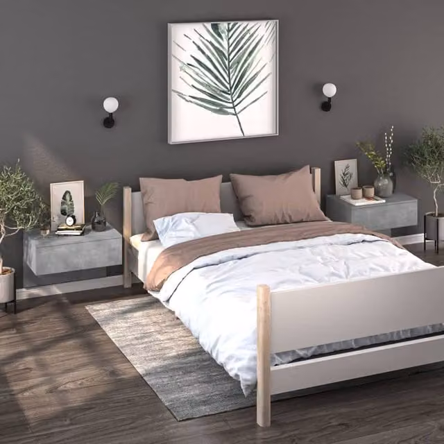 Berkfield Home Wall-mounted Bedside Cabinets, 2 Pack, Concrete Grey