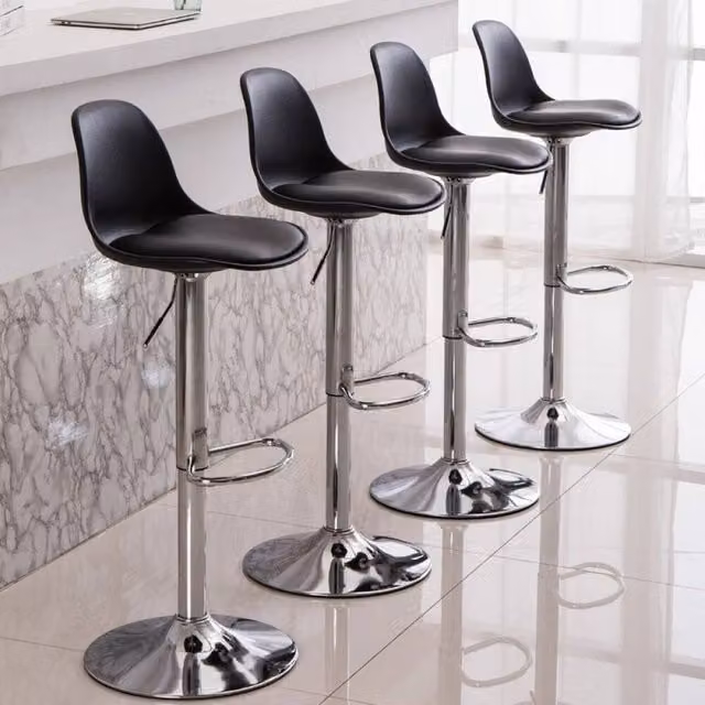 NESTLUNE Set of 4 Modern Black Metal Bar Stools for Kitchen and Breakfast Areas, H: 100 cm, W: 15 cm, D: 15 cm