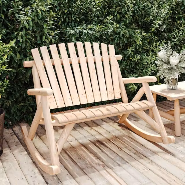Berkfield Home 2-Seater Garden Rocking Bench in Brown Solid Spruce Wood, W/D/H: 123 x 96 x 102 cm – 1