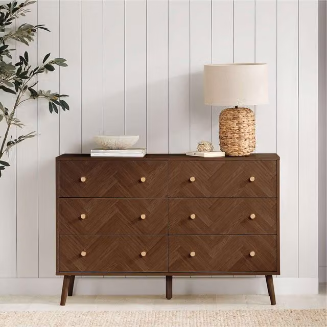 Birlea Herringford 6 Drawer Oak Brown Wooden Chest in Walnut