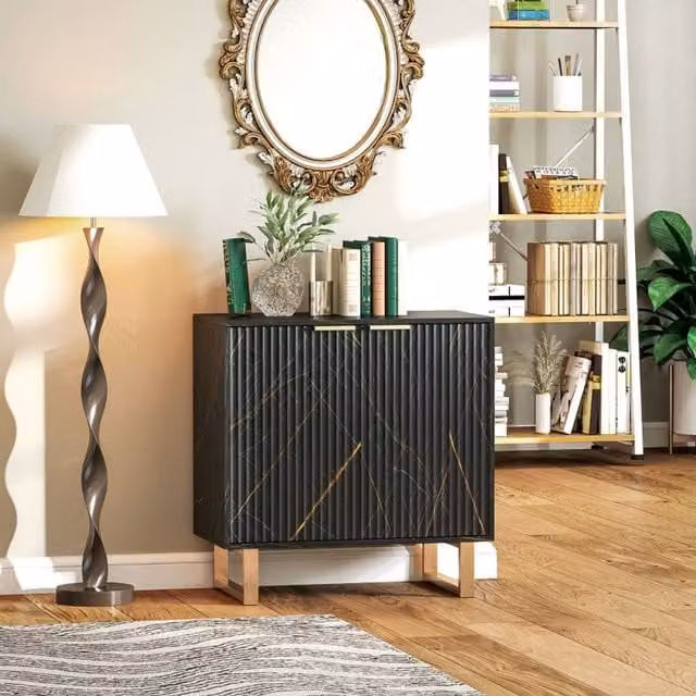STILVORA Modern Sideboard with Adjustable Shelf in Black and Gold