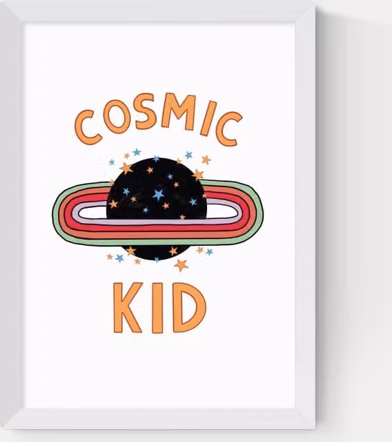 East End Prints Cosmic Kid Multicolour Framed Retro Typography Paper Poster for Children