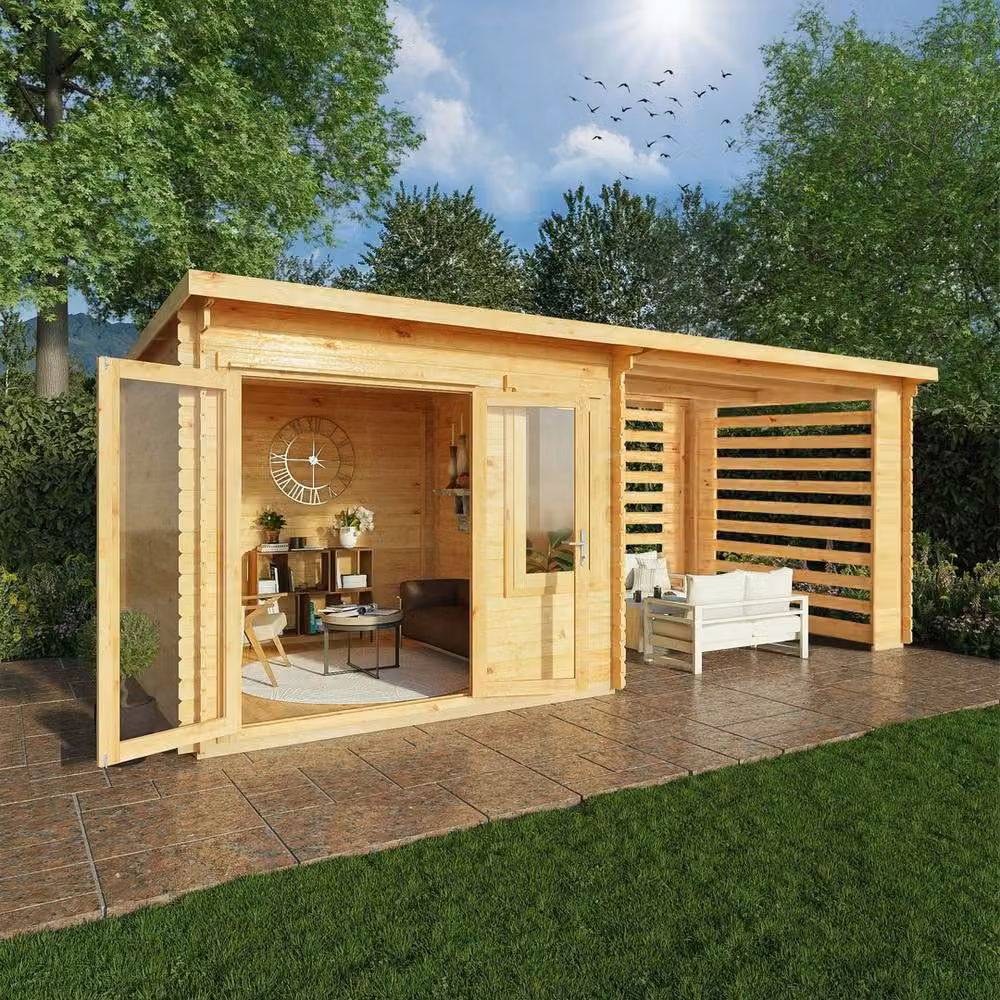 Mercia Elite Pent 28 mm Log Cabin with Slatted Area in Light Tan – 2