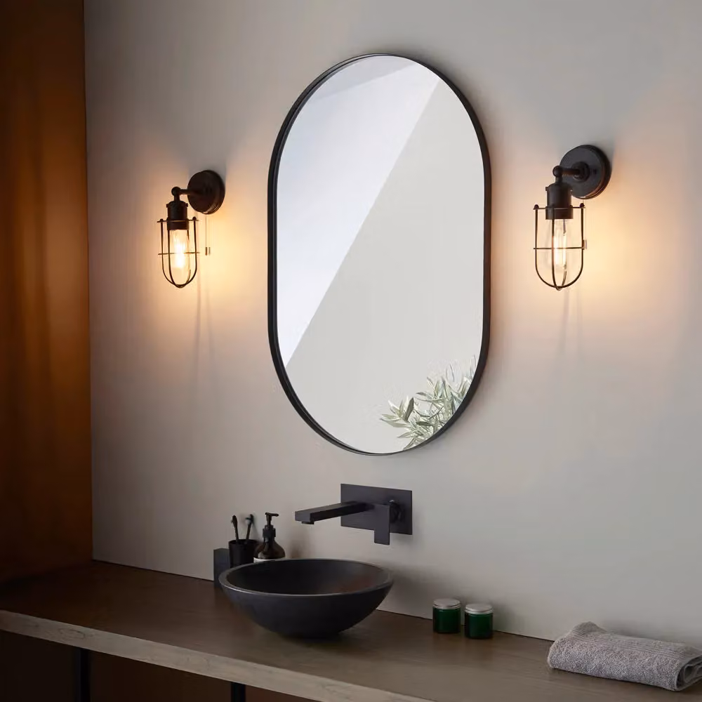 Loops Industrial Black Metal Caged Bathroom Wall Light with IP44 Rating – 4