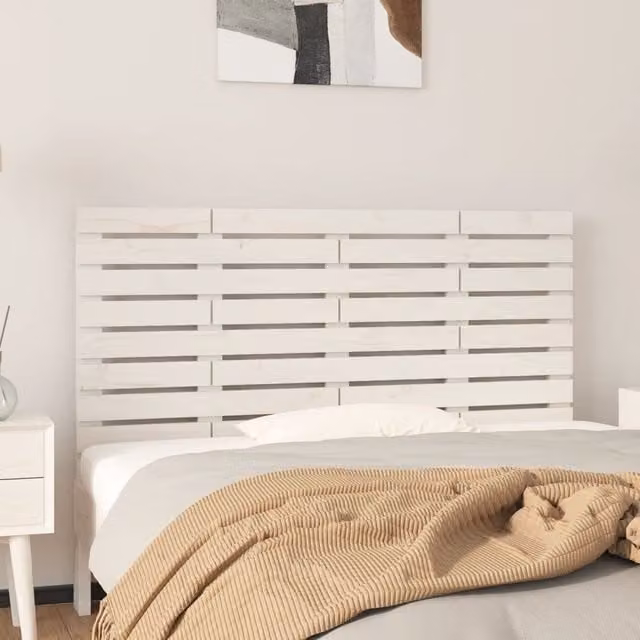 Berkfield Home White Solid Wood Pine Wall Headboard, W: 146 cm, D: 3 cm, H: 63 cm – 1