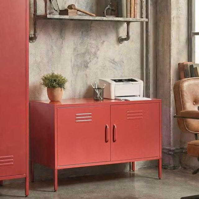 Wyld and Coco Red Industrial Metal 2-Door Sideboard