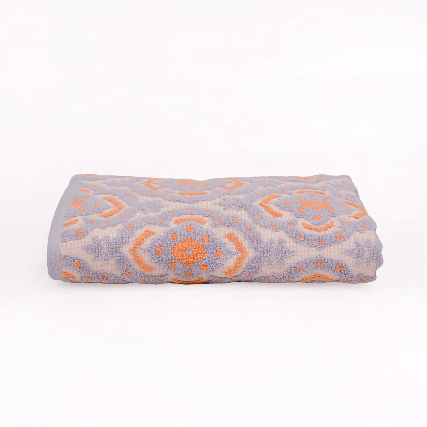 Allure Bath Fashions Pack of 2 Luxury Ikat Patterned Cotton Bath Towels in Purple and Coral, W/D/H: 70 x 125 cm – 3