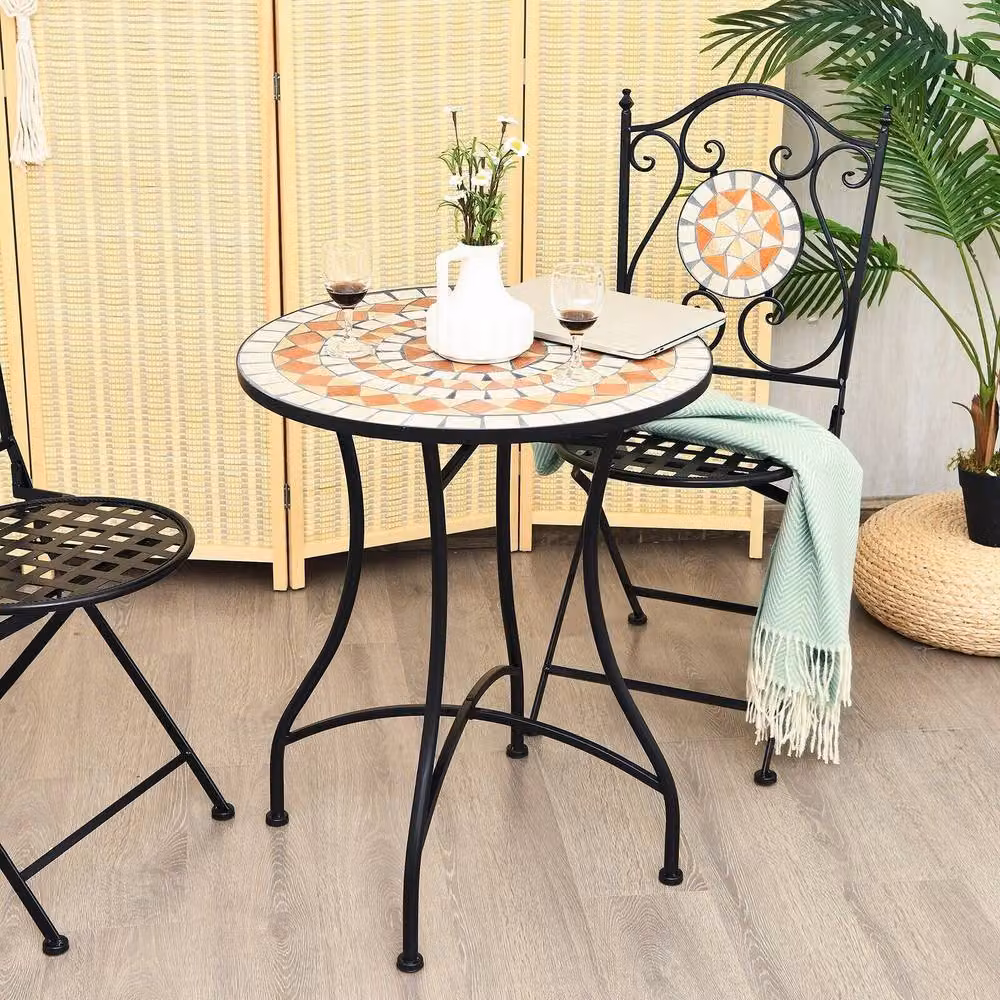 Costway Round Retro Mosaic Table with Black Iron Frame – 2