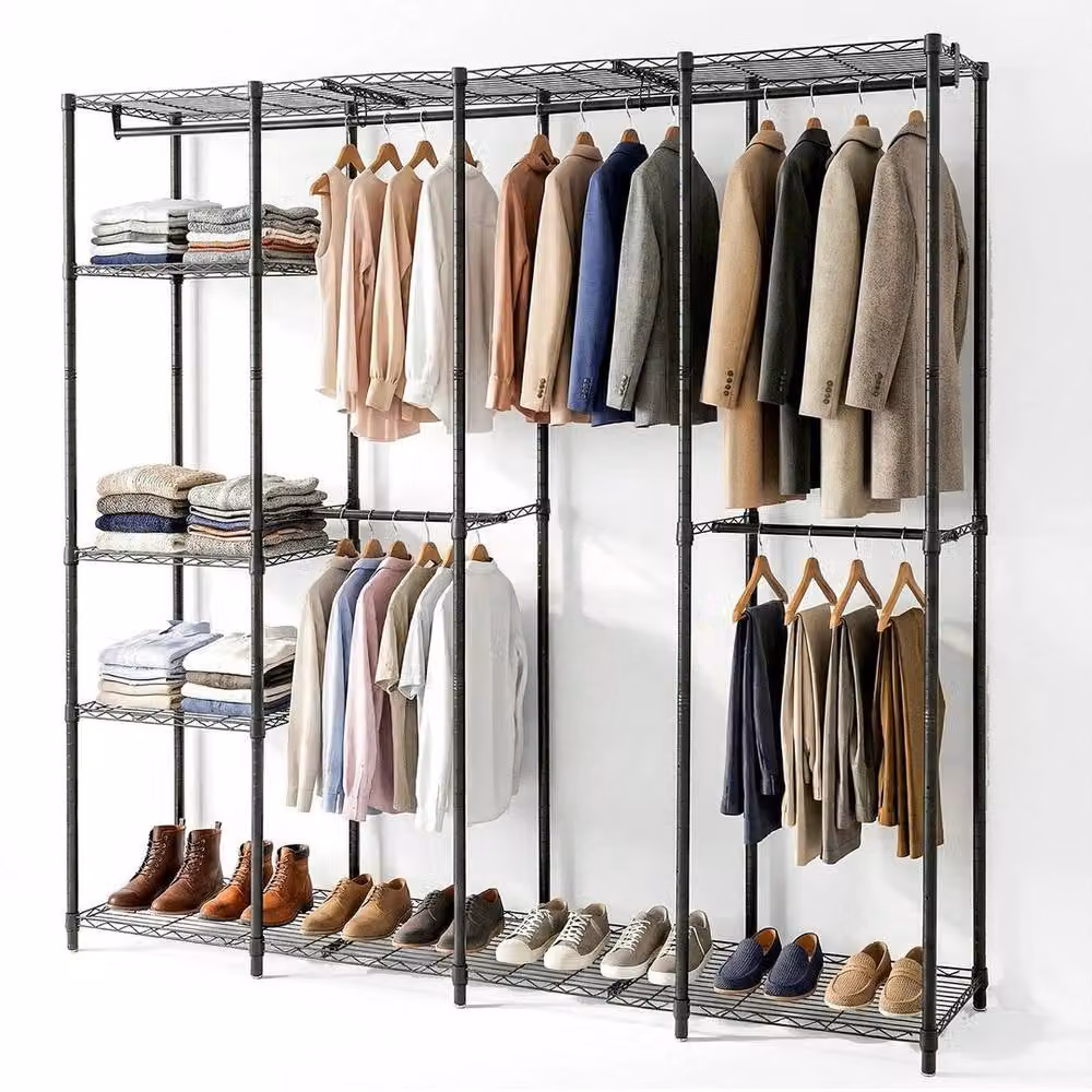 SPETLEK Black Matt Metal Clothes Rail and Shoe Storage Rack, Large (H 195 cm x W 300 cm x D 45 cm) – 2