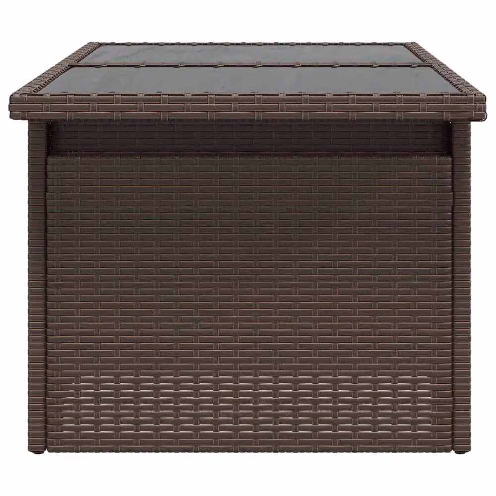 Berkfield Home Brown Poly Rattan Garden Table with Glass Top, W: 100 cm, D: 55 cm, H: 73 cm – 5