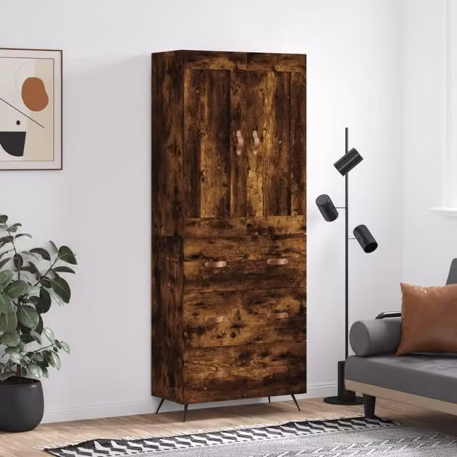 Berkfield Home Smoked Oak Highboard in Brown, W/D/H: 69.5 x 34 x 180 cm