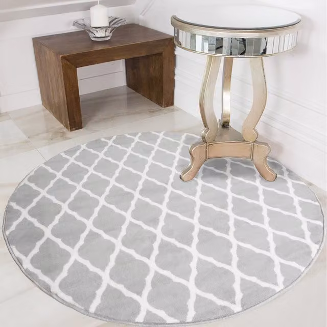 The Rug House Classic Trellis Geometric Square Living Room Rug in Grey and White, W/D/H: 120 x 120 x 1 cm