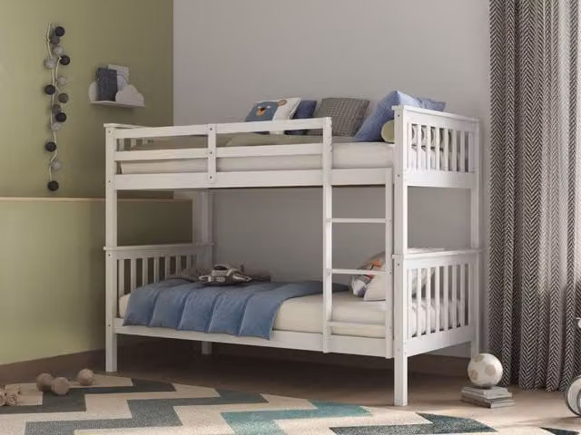 Flair Koop Detachable Two-Level Bunk Bed in White and Grey, Solid Wood, W/D/H: 100 x 200 x 157.1 cm