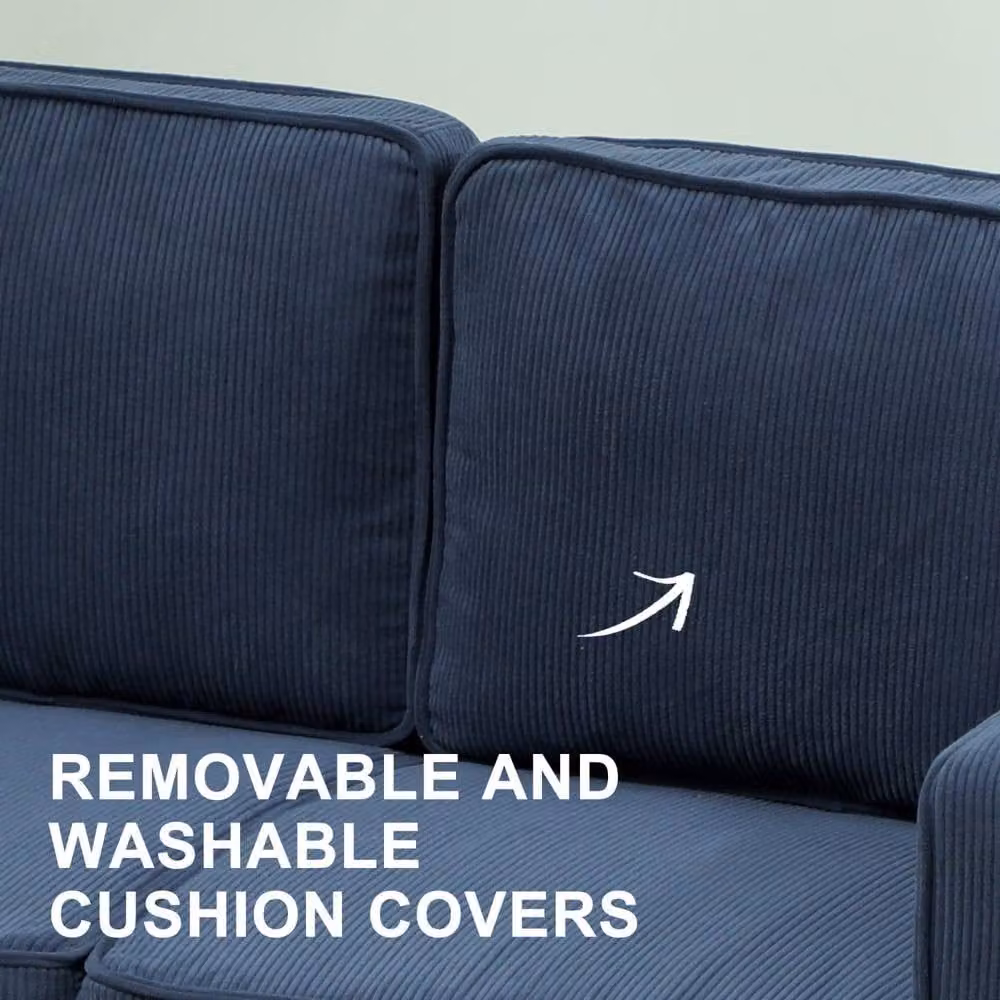 Wyld Haus Rozike Nodi Blue Corduroy 2 Seater Compact Sofa with Natural Wooden Legs W/D/H: 117.0 x 79.0 x 46.5 cm – 6