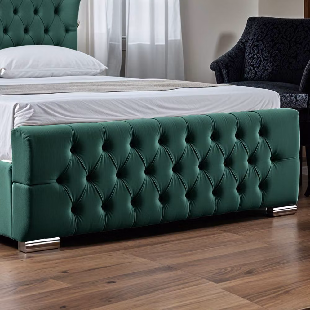 UK Bed Furniture Isabella Green Velvet Upholstered Ottoman Gas Lift Bed with 48 Inch Wing Headboard, W/D/H: 90 x 200 cm – 4