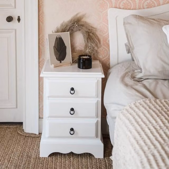 Statement Furniture Romance 3 Drawer French Style Bedside Table in White