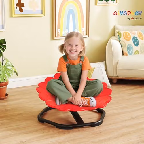 AIYAPLAY Kids Flower Shaped Spinning Chair with Non-Slip Base, Red – 2