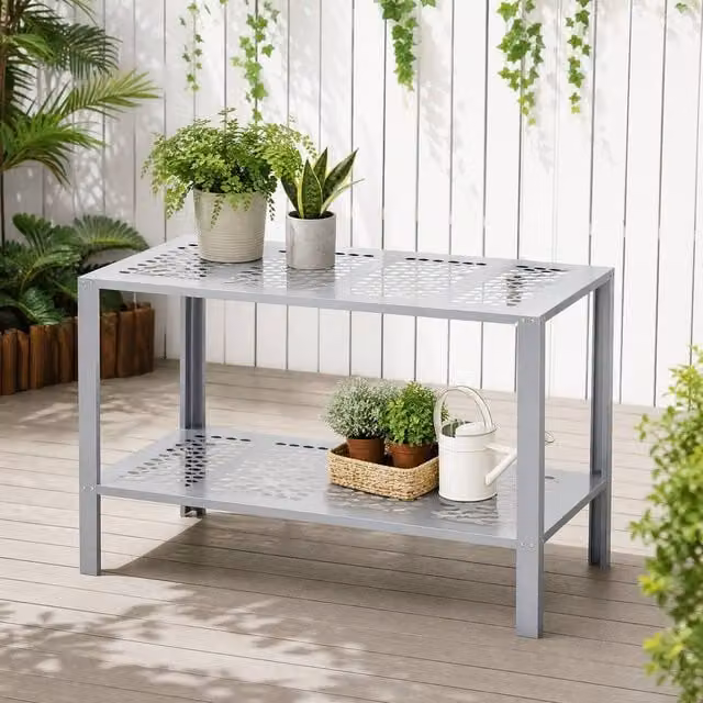 STILVORA 2-Tier Modern Metal Plant Stand in Silver, H 107 x W 81 x D 61 cm
