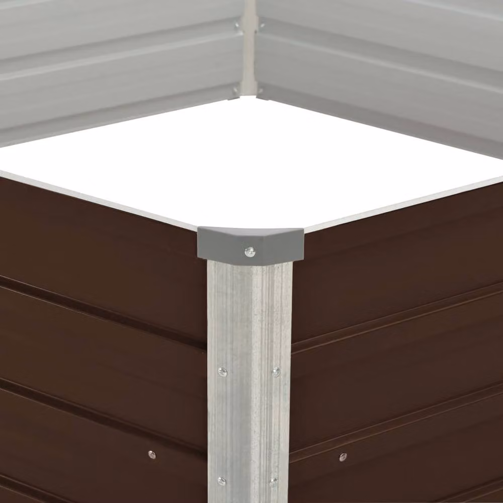 Berkfield Home Raised Garden Bed in Brown Galvanised Steel, W/D/H: 129 x 129 x 46 cm – 4