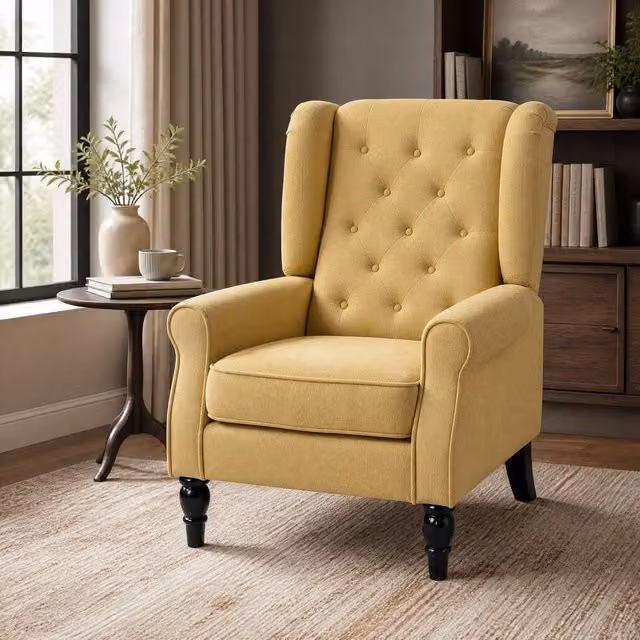 STILVORA Yellow Wingback Chair with Fabric Upholstery and Solid Wood Frame