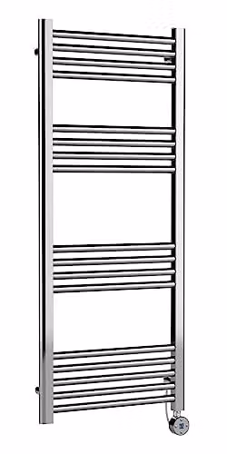 nuie MTY360 Electric Round Straight 17 Bar Towel Radiator, Chrome, W: 50.0 cm, H: 102.0 cm