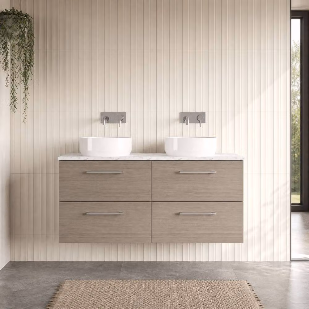 Balterley Solace Oak 1200mm Wall Hung 4 Drawer Bathroom Unit with Laminate Worktop in Brown – 2
