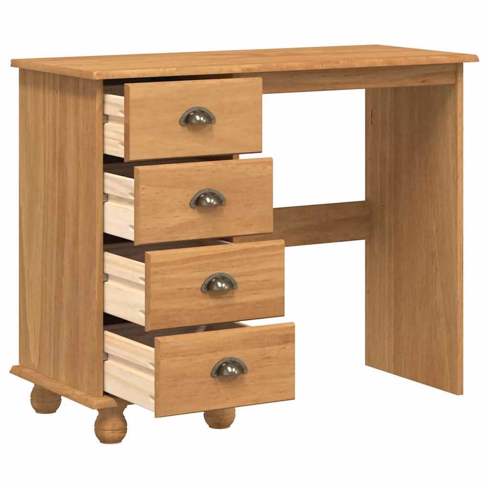 Berkfield Home ASKIM Writing Desk with Drawers, Brown Solid Pine Wood, W/D/H: 95 x 40 x 75 cm – 3